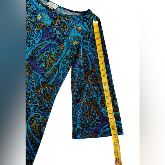 Jon Den Vibrant Paisley Blouse Womens Small Blue & Purple 3/4 Bell Sleeve Lovely - Picture 8 of 16